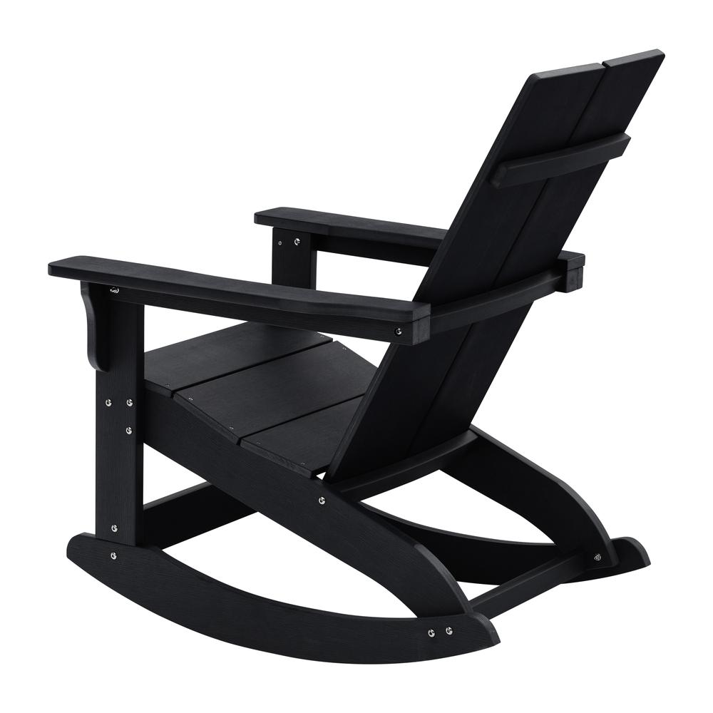All-Weather 2-Slat Poly Resin Wood Rocking Adirondack Chair in Black. Picture 10