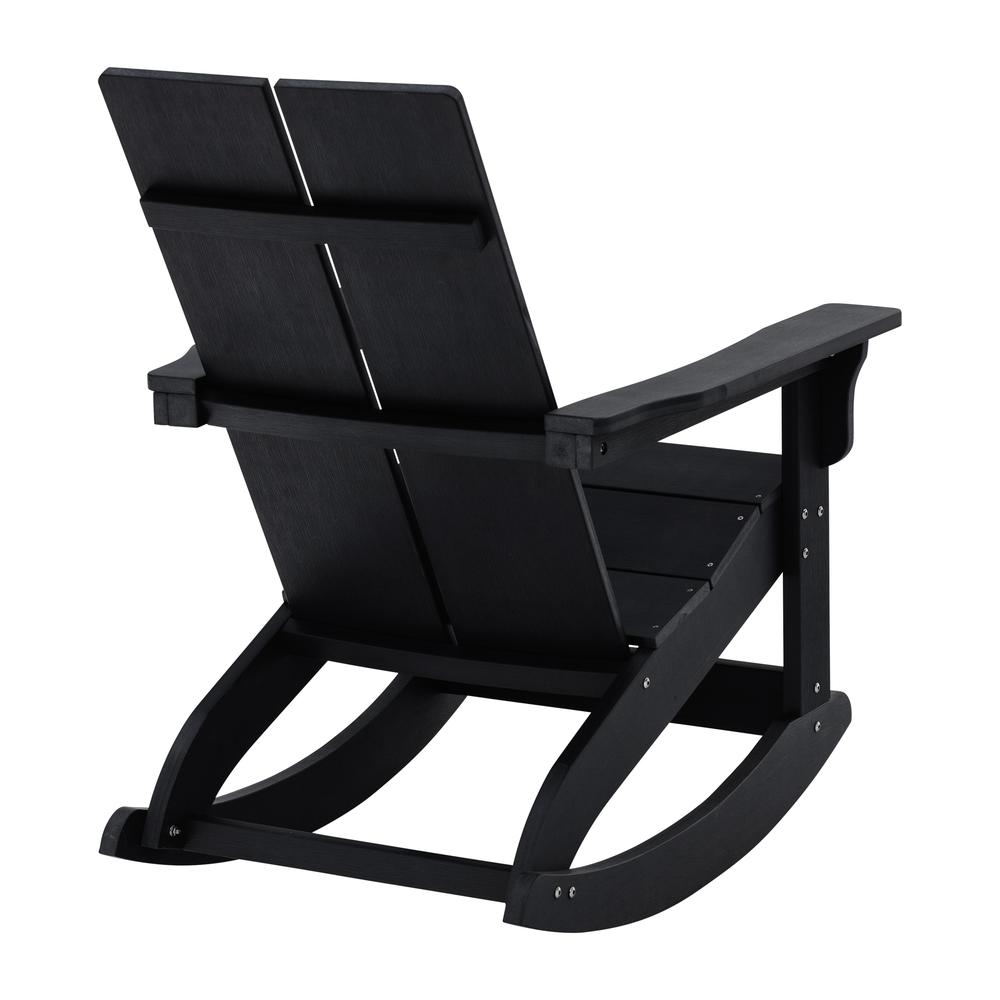 All-Weather 2-Slat Poly Resin Wood Rocking Adirondack Chair in Black. Picture 12