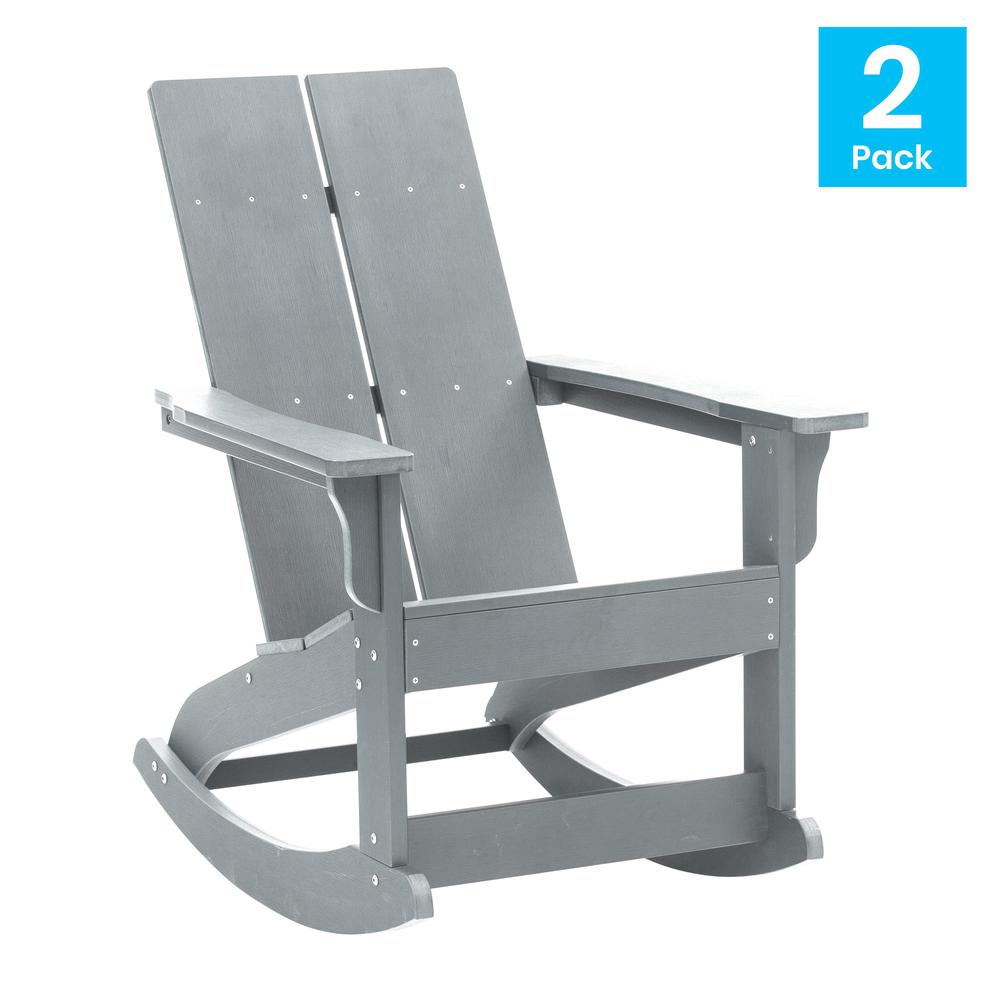 Finn Modern All-Weather 2-Slat Poly Resin Rocking Adirondack Chair with Rust Resistant Stainless Steel Hardware in Gray - Set of2. The main picture.