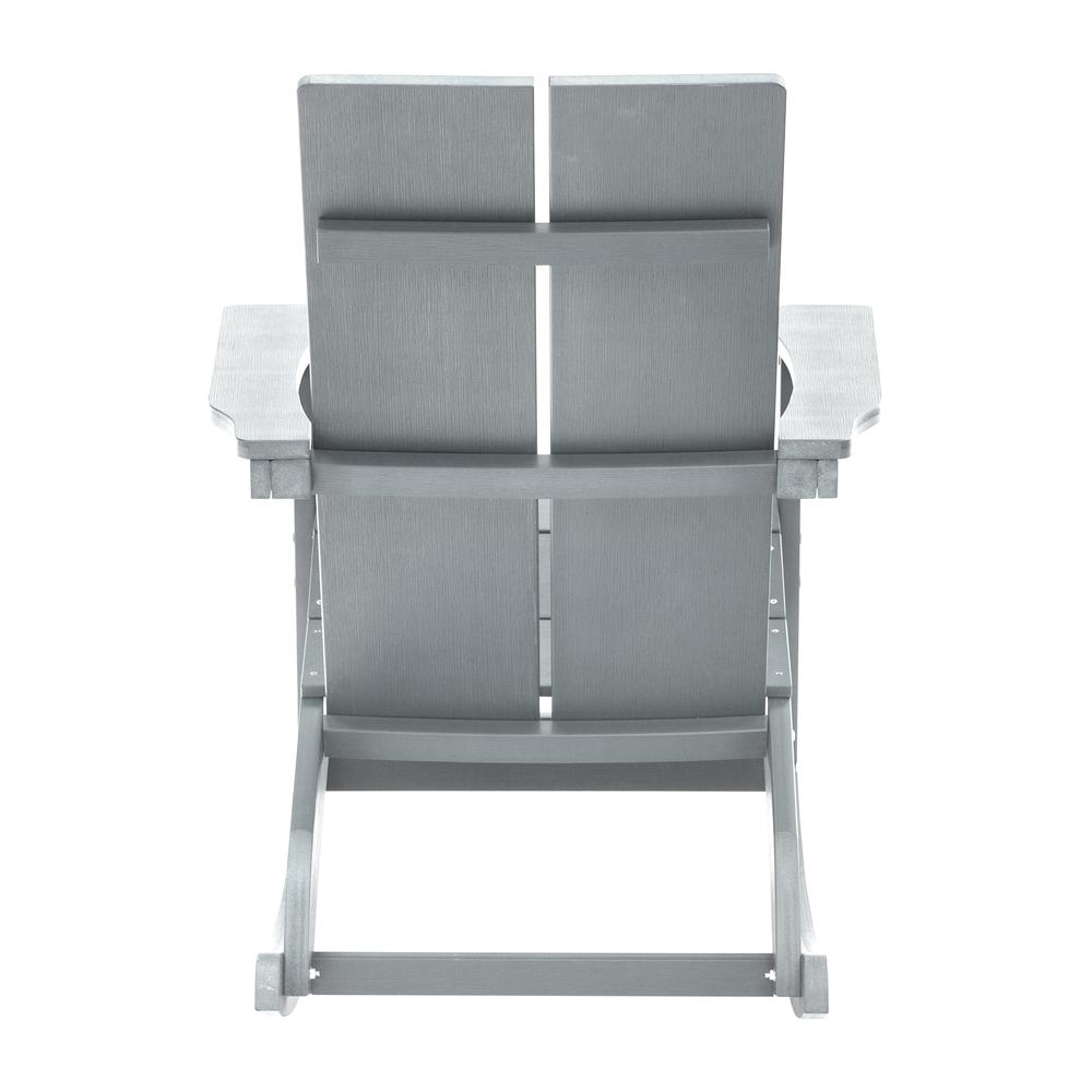 Finn Modern All-Weather 2-Slat Poly Resin Wood Rocking Adirondack Chair with Rust Resistant Stainless Steel Hardware in Gray. Picture 8