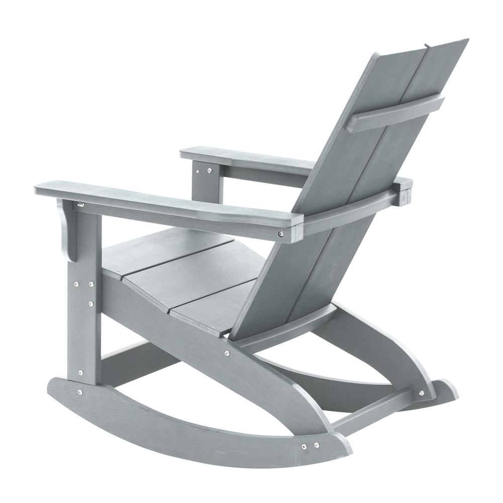 Finn Modern All-Weather 2-Slat Poly Resin Wood Rocking Adirondack Chair with Rust Resistant Stainless Steel Hardware in Gray. Picture 10