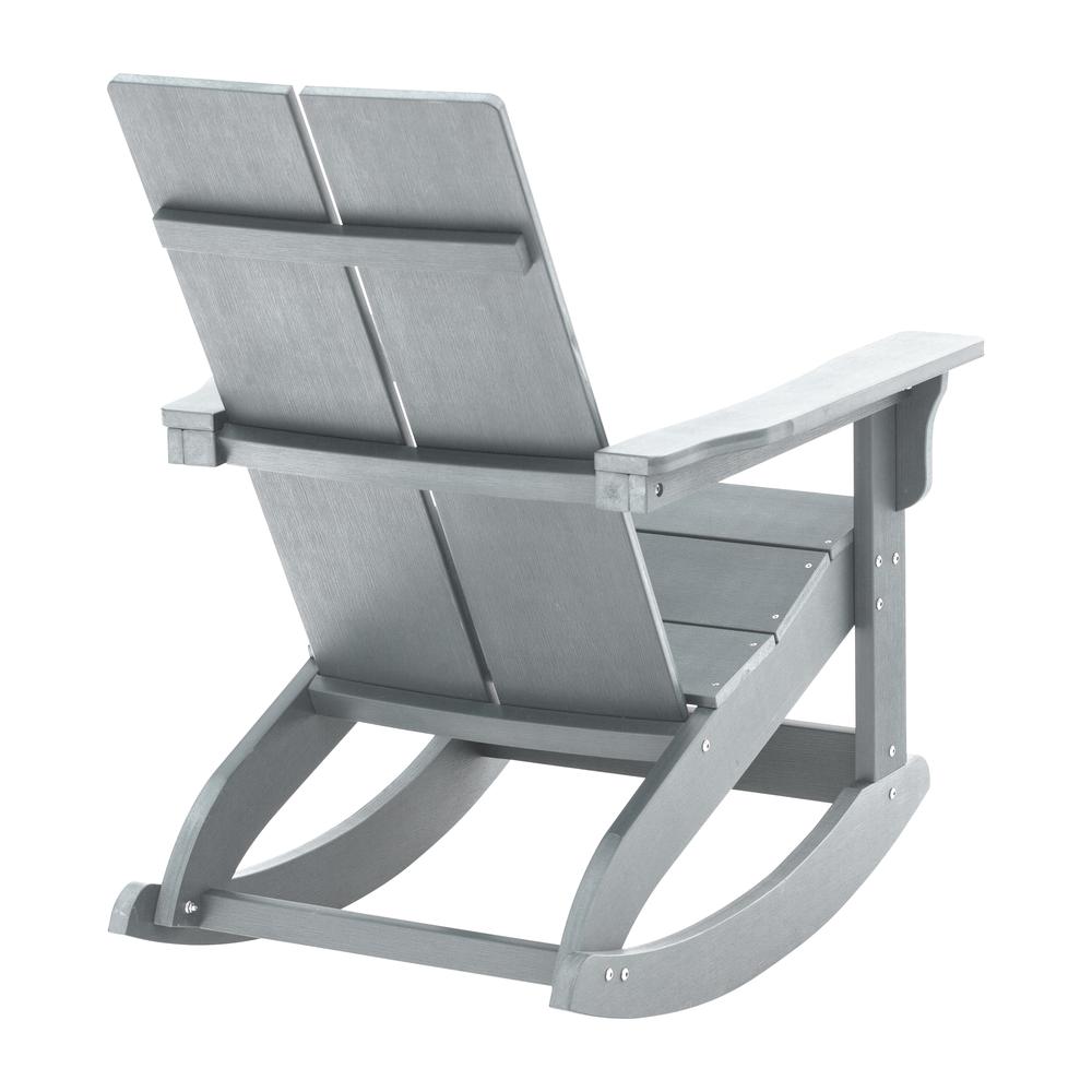 Finn Modern All-Weather 2-Slat Poly Resin Wood Rocking Adirondack Chair with Rust Resistant Stainless Steel Hardware in Gray. Picture 12