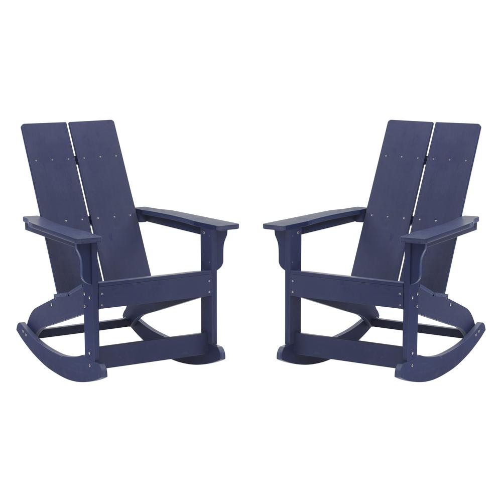 All-Weather 2-Slat Poly Resin Rocking Adirondack Chair in Navy - Set of2. Picture 3