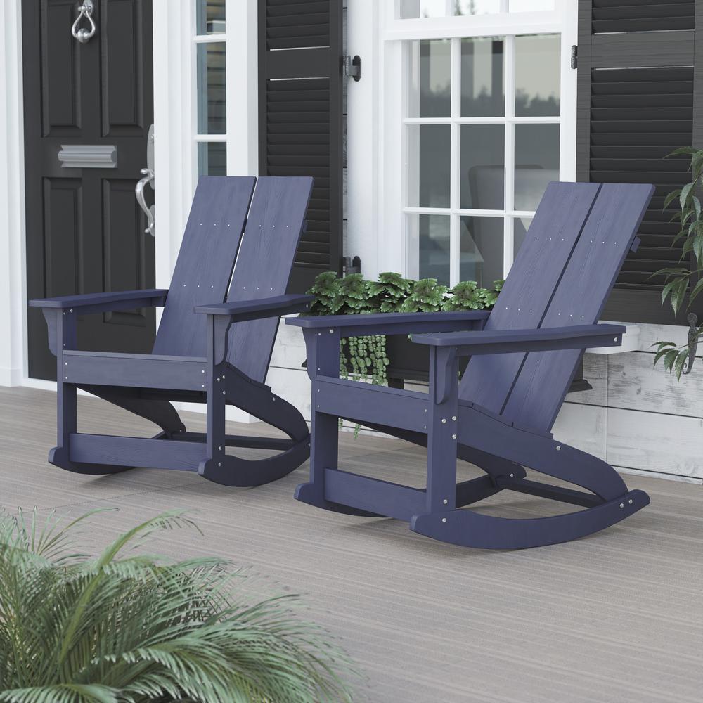 All-Weather 2-Slat Poly Resin Rocking Adirondack Chair in Navy - Set of2. Picture 2