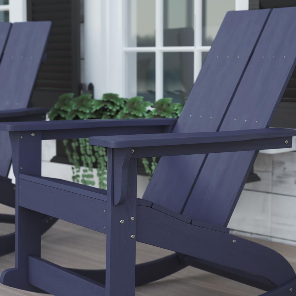 All-Weather 2-Slat Poly Resin Rocking Adirondack Chair in Navy - Set of2. Picture 7