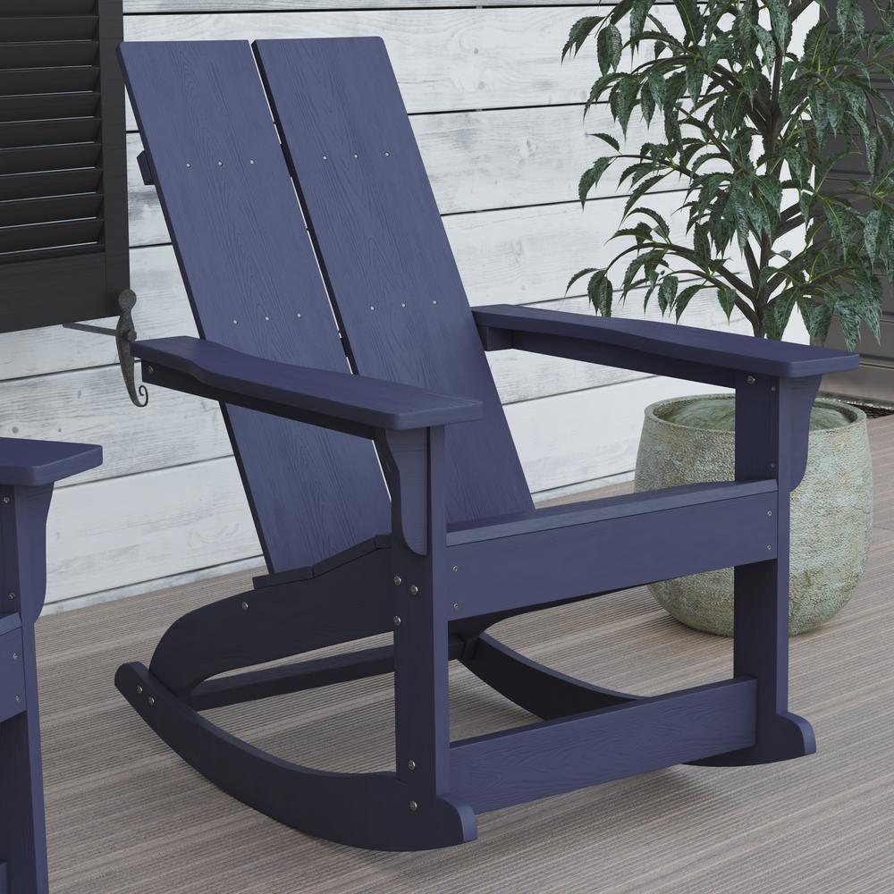 All-Weather 2-Slat Poly Resin Rocking Adirondack Chair in Navy - Set of2. Picture 8