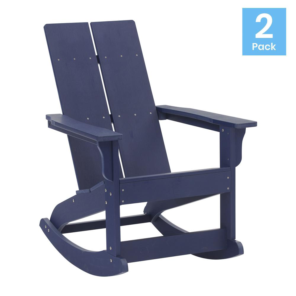All-Weather 2-Slat Poly Resin Rocking Adirondack Chair in Navy - Set of2. Picture 1
