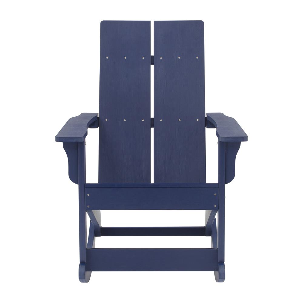 Finn Modern All-Weather 2-Slat Poly Resin Wood Rocking Adirondack Chair with Rust Resistant Stainless Steel Hardware in Navy. Picture 11