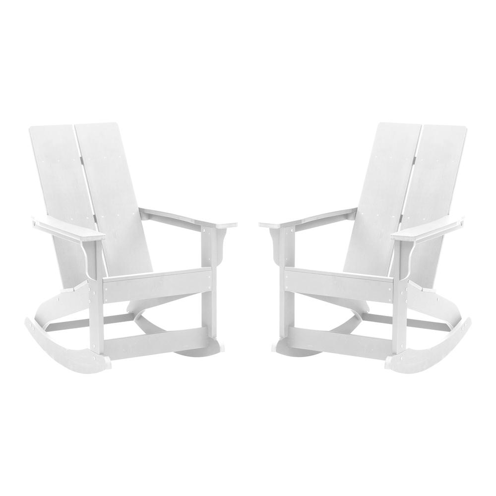 Finn Modern All-Weather 2-Slat Poly Resin Rocking Adirondack Chair with Rust Resistant Stainless Steel Hardware in White - Set of2. Picture 3