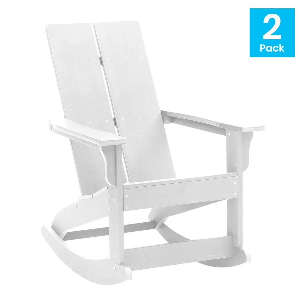 Finn Modern All-Weather 2-Slat Poly Resin Rocking Adirondack Chair with Rust Resistant Stainless Steel Hardware in White - Set of2. The main picture.