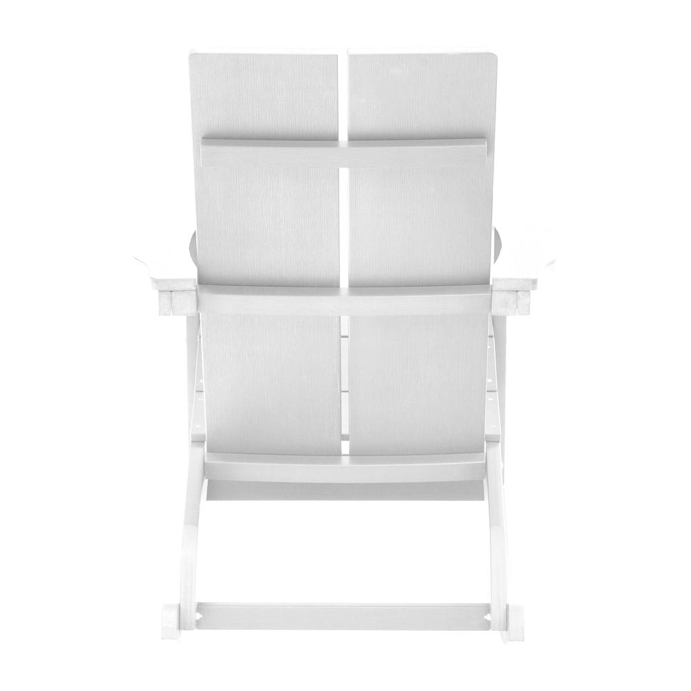 Finn Modern All-Weather 2-Slat Poly Resin Wood Rocking Adirondack Chair with Rust Resistant Stainless Steel Hardware in White. Picture 8