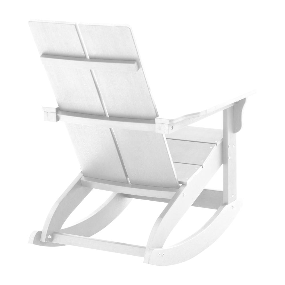 Finn Modern All-Weather 2-Slat Poly Resin Wood Rocking Adirondack Chair with Rust Resistant Stainless Steel Hardware in White. Picture 12