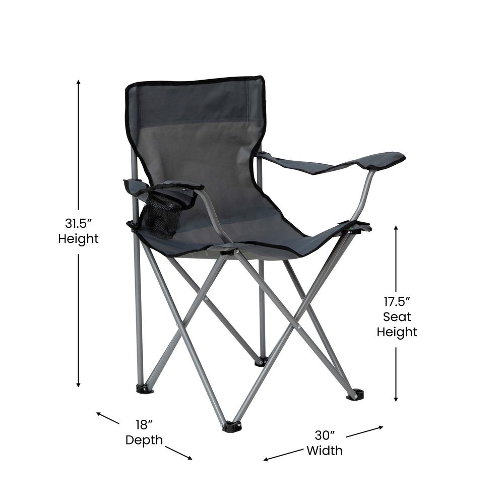 Quad Folding Camping and Sports Chair with Armrest Cupholder - Portable Gray Indoor/Outdoor Fishing Chair with Extra Wide Carry Bag. Picture 5