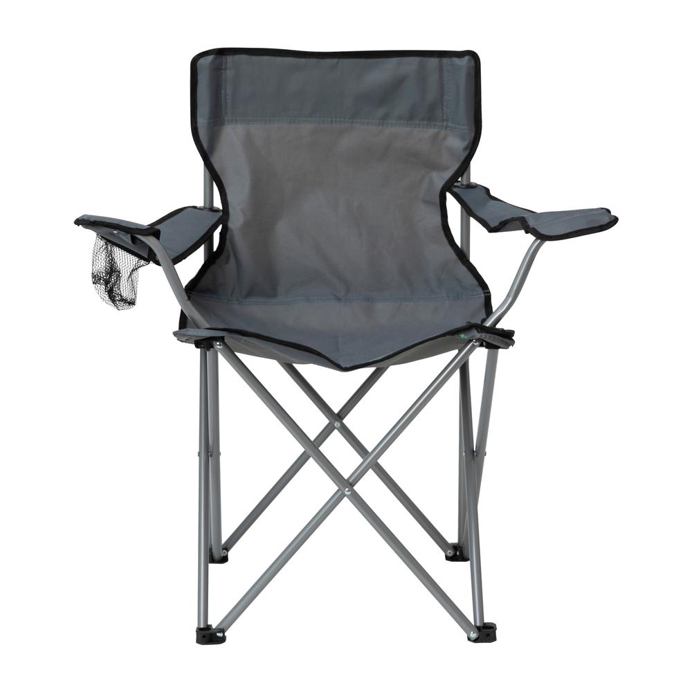 Quad Folding Camping and Sports Chair with Armrest Cupholder - Portable Gray Indoor/Outdoor Fishing Chair with Extra Wide Carry Bag. Picture 6