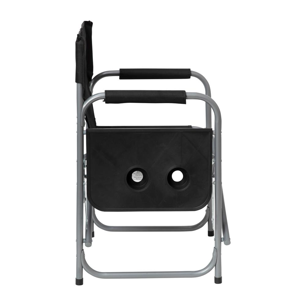 Folding Black Director's Camping Chair with Side Table and Cup Holder - Portable Indoor/Outdoor Steel Framed Sports Chair. Picture 8
