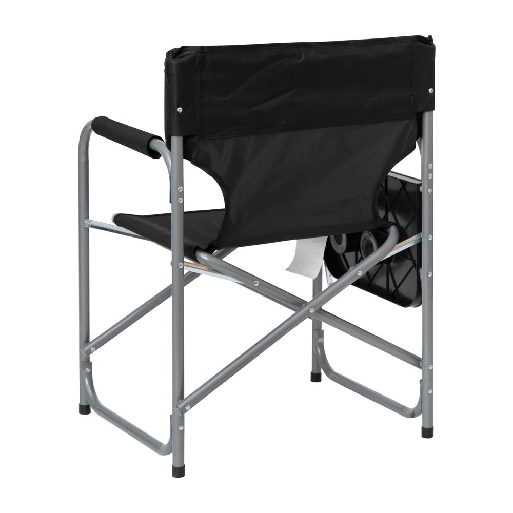Folding Black Director's Camping Chair with Side Table and Cup Holder - Portable Indoor/Outdoor Steel Framed Sports Chair. Picture 6