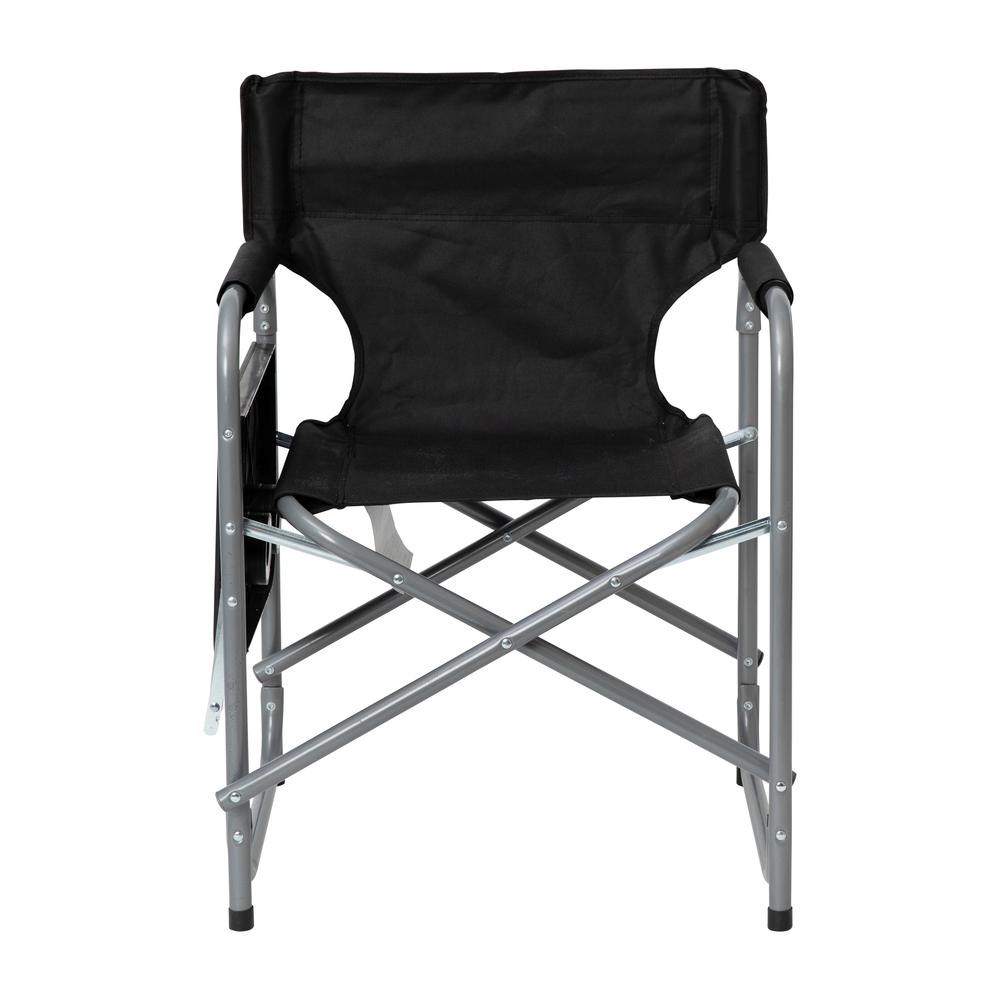 Folding Black Director's Camping Chair with Side Table and Cup Holder - Portable Indoor/Outdoor Steel Framed Sports Chair. Picture 9