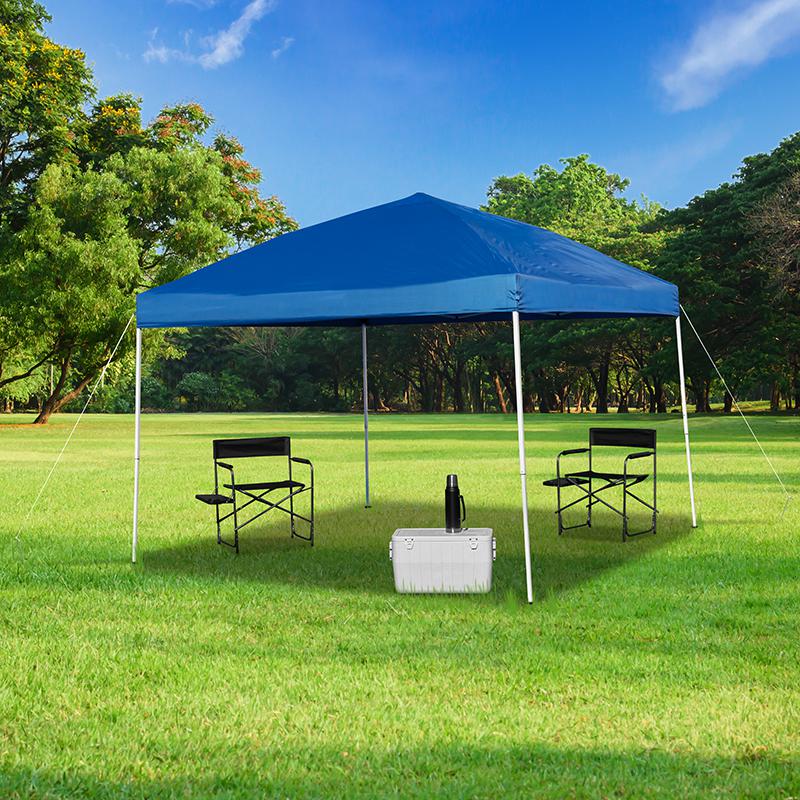 10'x10' Blue Outdoor Pop Up Event Slanted Leg Canopy Tent with Carry Bag. Picture 1
