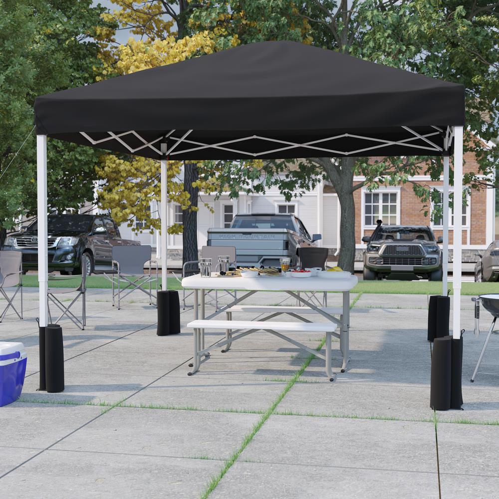 10'x10' Black Event Straight Leg Canopy Tent with Sandbags and Wheeled Case. Picture 2