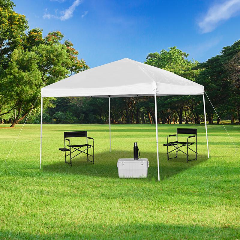 10'x10' White Outdoor Pop Up Event Slanted Leg Canopy Tent with Carry Bag. Picture 1