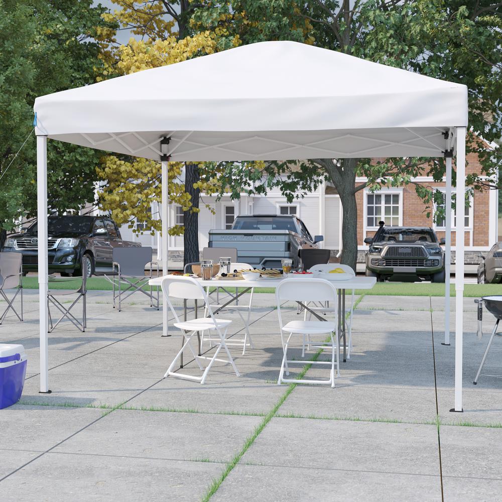 Tent Set - 10'x10' White Canopy Tent, 6-Foot Table Set of 4 White Folding Chairs. Picture 2