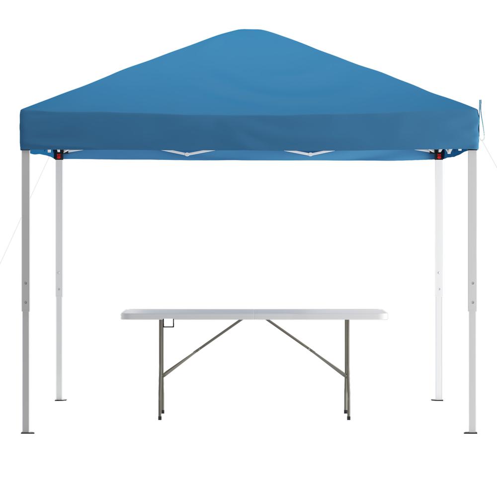 10'x10' Blue Event Canopy Tent with Carry Bag and 6-Foot Bi-Fold Folding Table. Picture 1