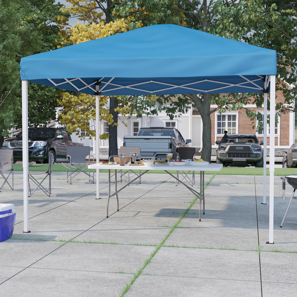 10'x10' Blue Event Canopy Tent with Carry Bag and 6-Foot Bi-Fold Folding Table. Picture 2
