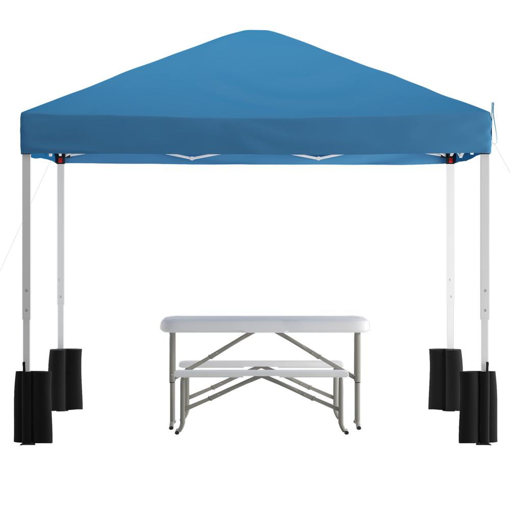 10'x10' Blue Canopy Tent with Wheeled Case and Folding Bench Set. Picture 1