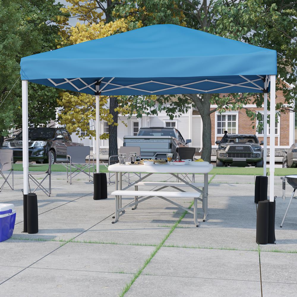 10'x10' Blue Canopy Tent with Wheeled Case and Folding Bench Set. Picture 2