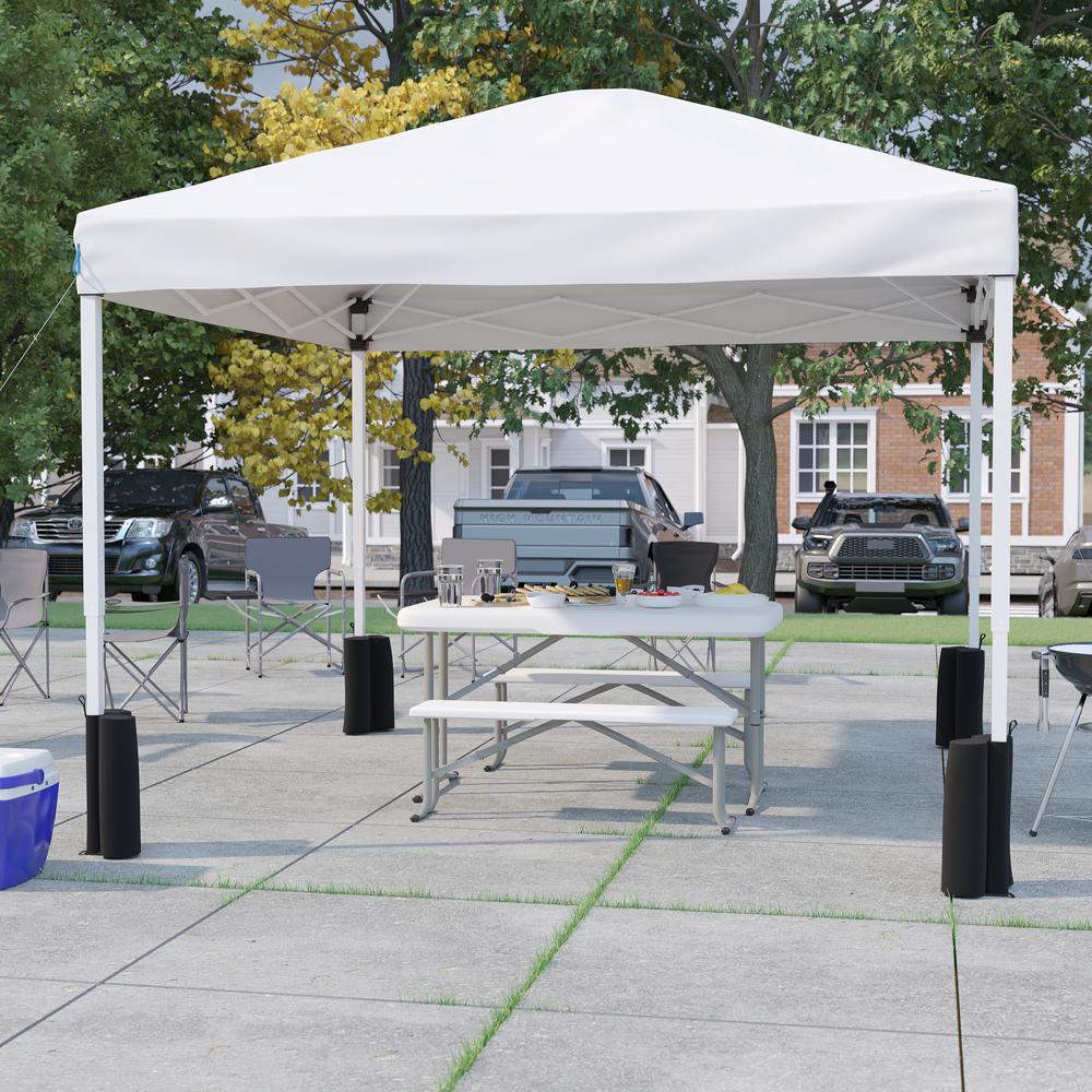 10'x10' White Event Canopy Tent with Wheeled Case and Folding Bench Set. Picture 2