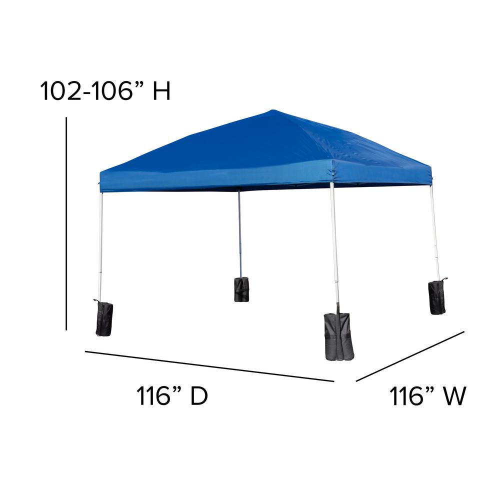 Tent Set-10'x10' Wheeled Blue Canopy Tent, 6-Foot Table, 4 White Folding Chairs. Picture 8