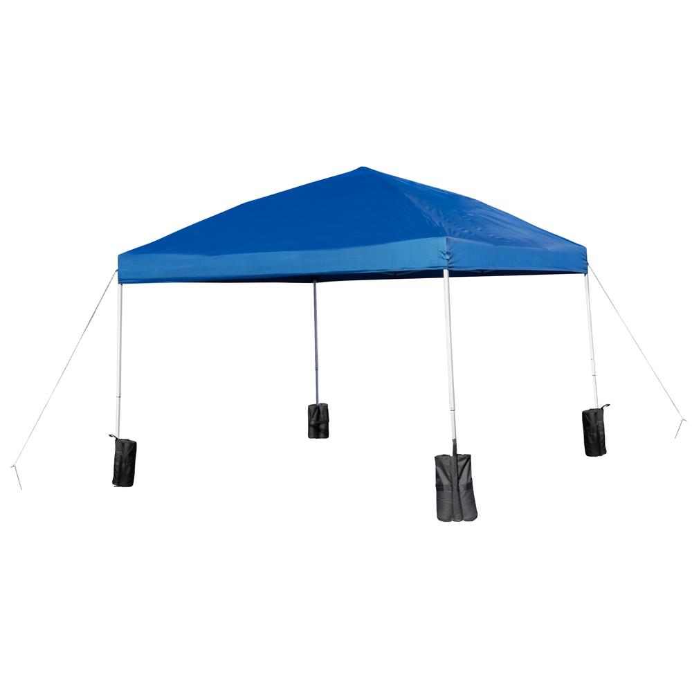 Tent Set-10'x10' Wheeled Blue Canopy Tent, 6-Foot Table, 4 White Folding Chairs. Picture 11