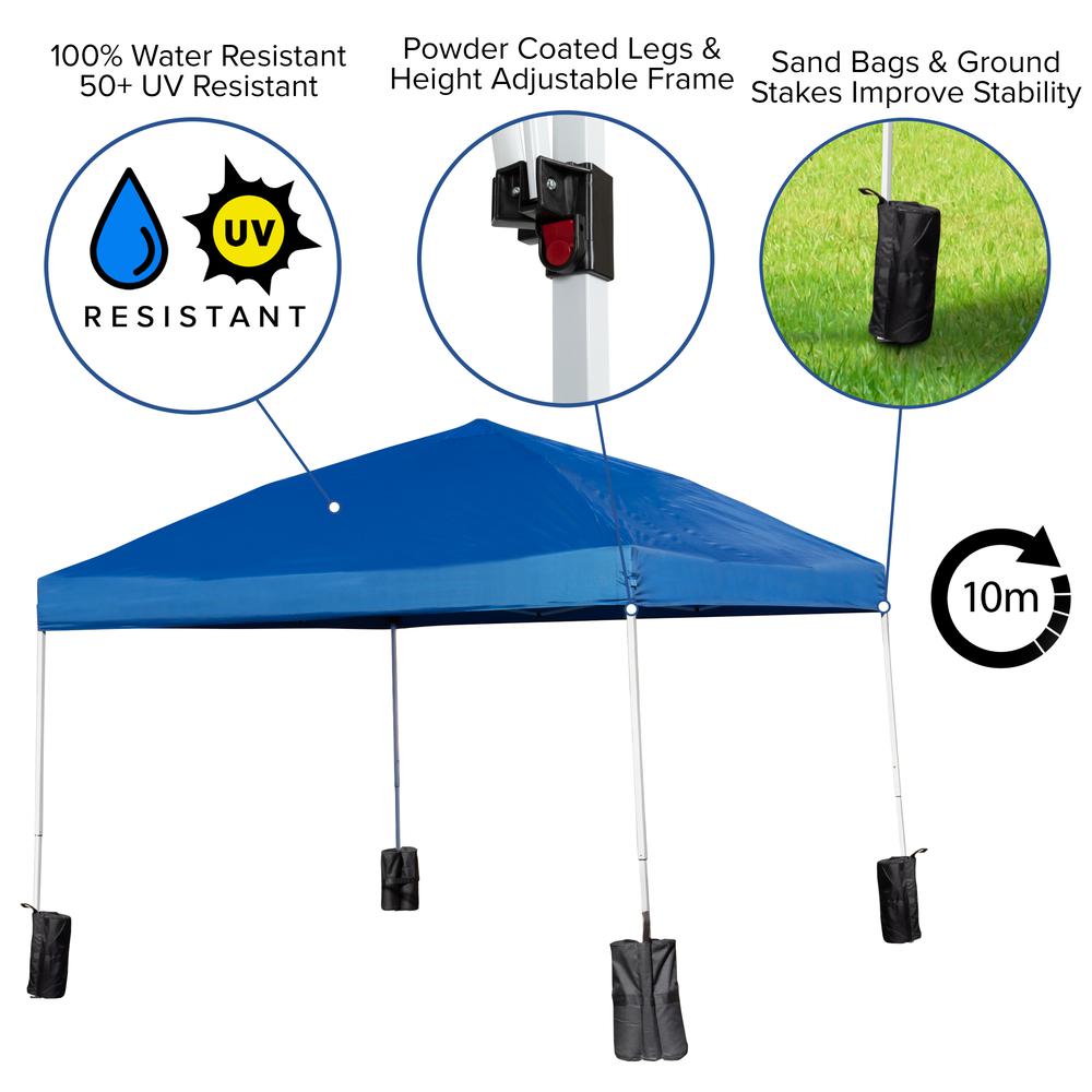 Tent Set-10'x10' Wheeled Blue Canopy Tent, 6-Foot Table, 4 White Folding Chairs. Picture 5