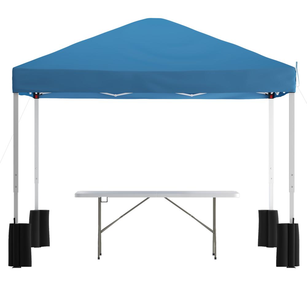 10'x10' Blue Canopy Tent with Wheeled Case and 6-Foot Bi-Fold Folding Table. Picture 1