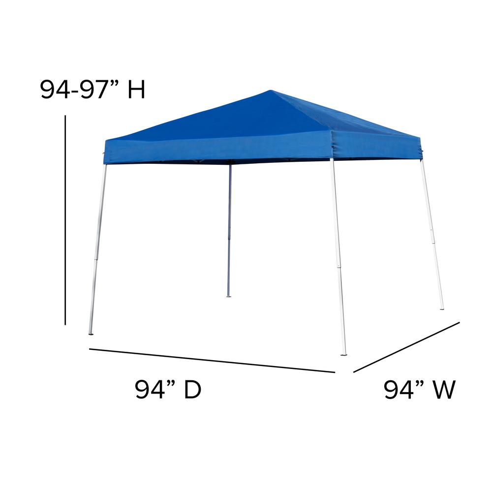 Tent Set - 8'x8' Blue Canopy Tent, 6-Foot Table, Set of 4 White Folding Chairs. Picture 8