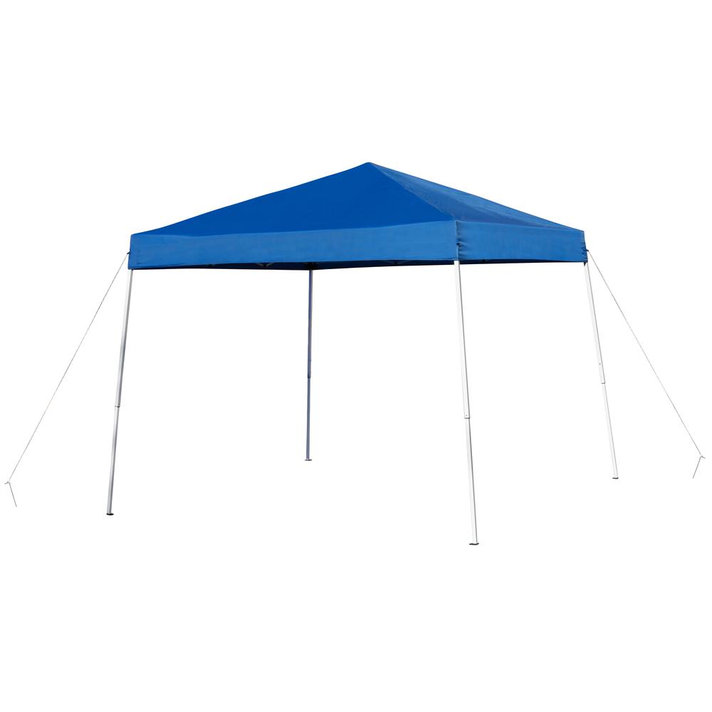 Tent Set - 8'x8' Blue Canopy Tent, 6-Foot Table, Set of 4 White Folding Chairs. Picture 11
