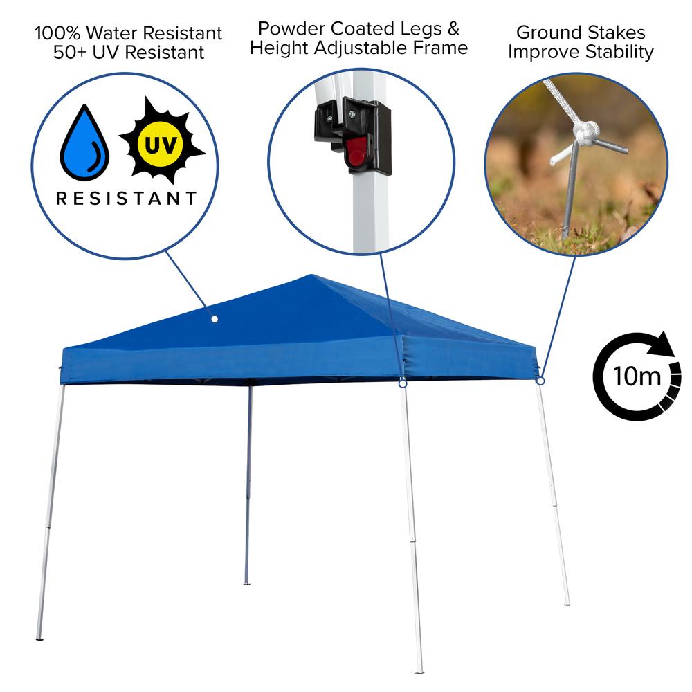 Tent Set - 8'x8' Blue Canopy Tent, 6-Foot Table, Set of 4 White Folding Chairs. Picture 5