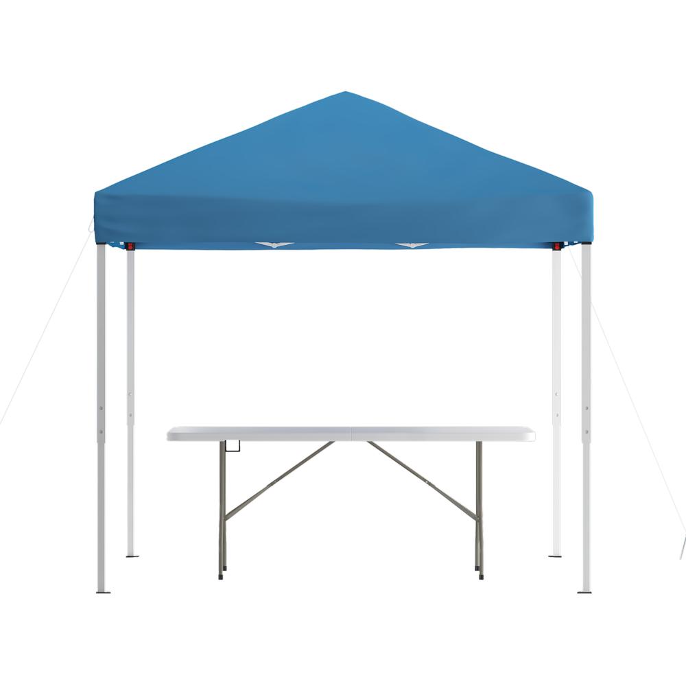 8'x8' Blue Event Canopy Tent with Carry Bag and 6-Foot Bi-Fold Folding Table. Picture 1