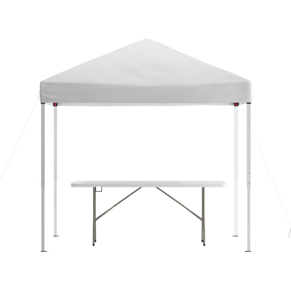 8'x8' White Event Canopy Tent with Carry Bag and 6-Foot Bi-Fold Folding Table. Picture 1