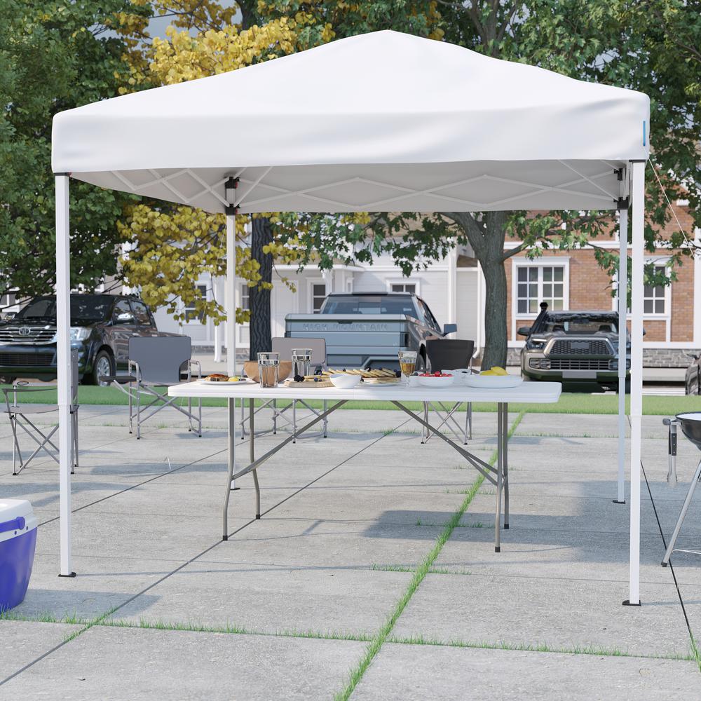 8'x8' White Event Canopy Tent with Carry Bag and 6-Foot Bi-Fold Folding Table. Picture 2