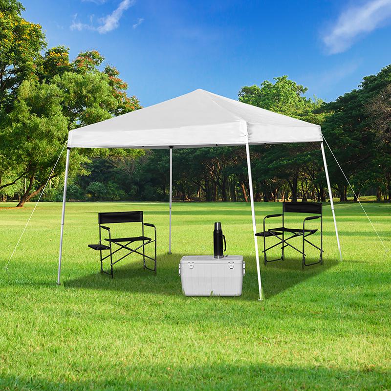 8'x8' White Outdoor Pop Up Event Slanted Leg Canopy Tent with Carry Bag. Picture 1