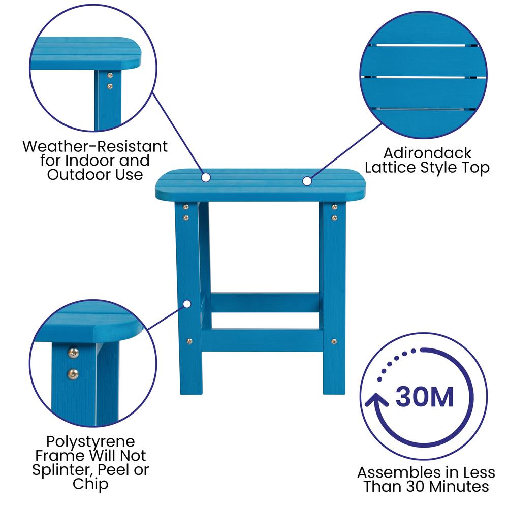 All-Weather Poly Resin Wood Adirondack Side Table in Blue. Picture 4