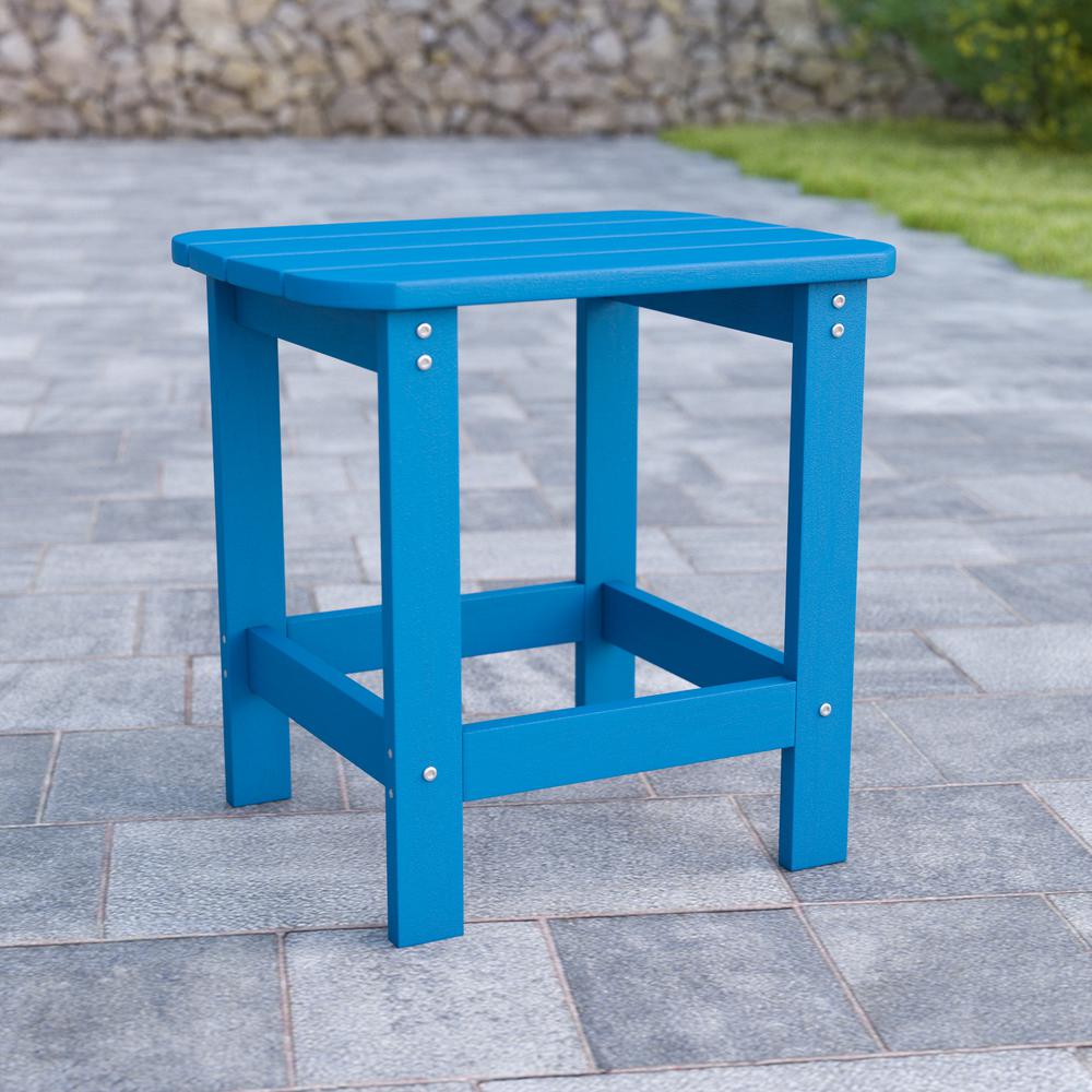 All-Weather Poly Resin Wood Adirondack Side Table in Blue. Picture 1