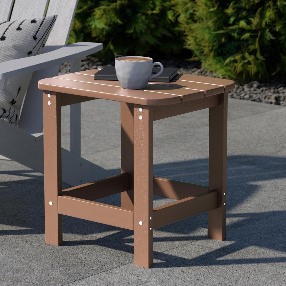 All-Weather Poly Resin Wood Adirondack Side Table in Natural Cedar. Picture 1