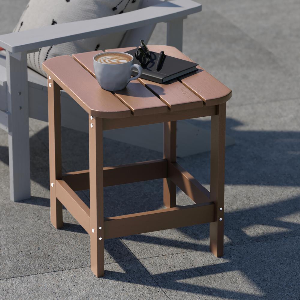 All-Weather Poly Resin Wood Adirondack Side Table in Natural Cedar. Picture 6
