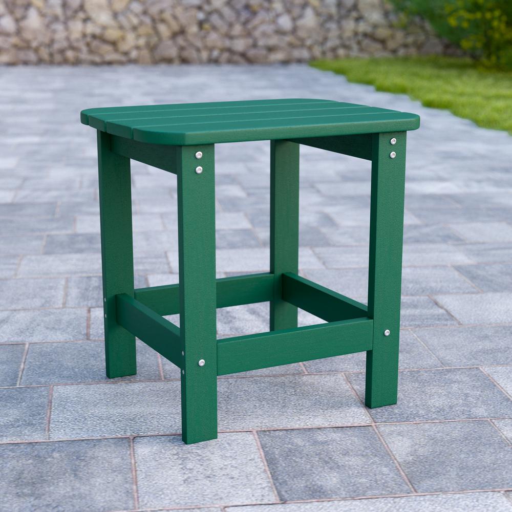 All-Weather Poly Resin Wood Adirondack Side Table in Green. Picture 1