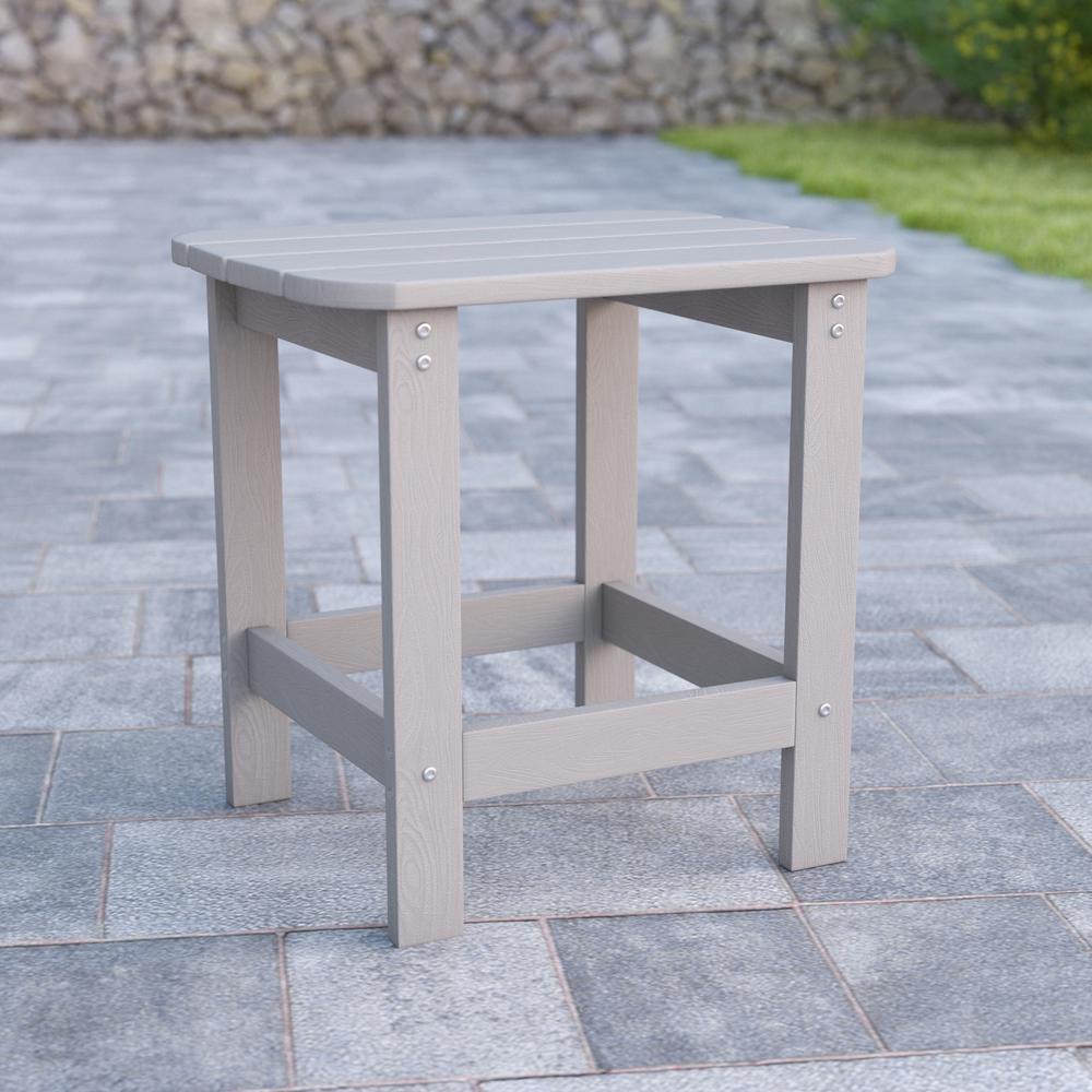 All-Weather Poly Resin Wood Adirondack Side Table in Gray. Picture 1
