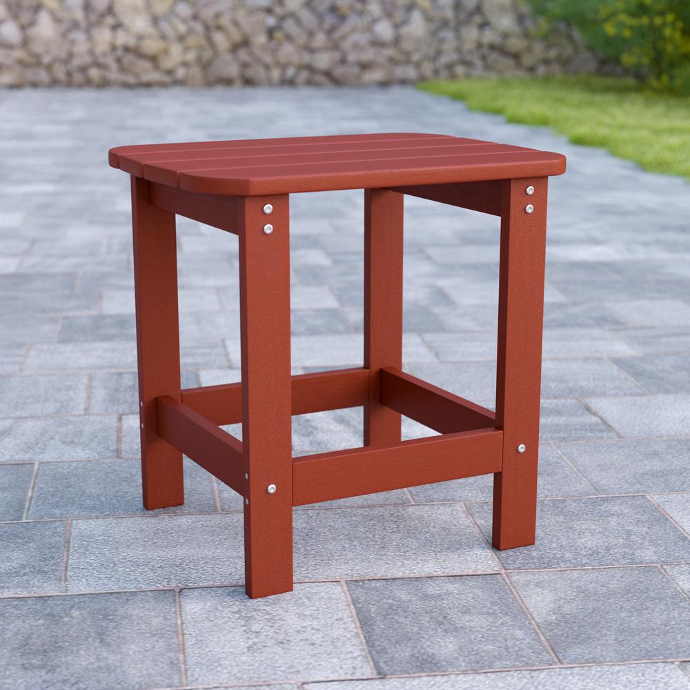 All-Weather Poly Resin Wood Adirondack Side Table in Red. Picture 1