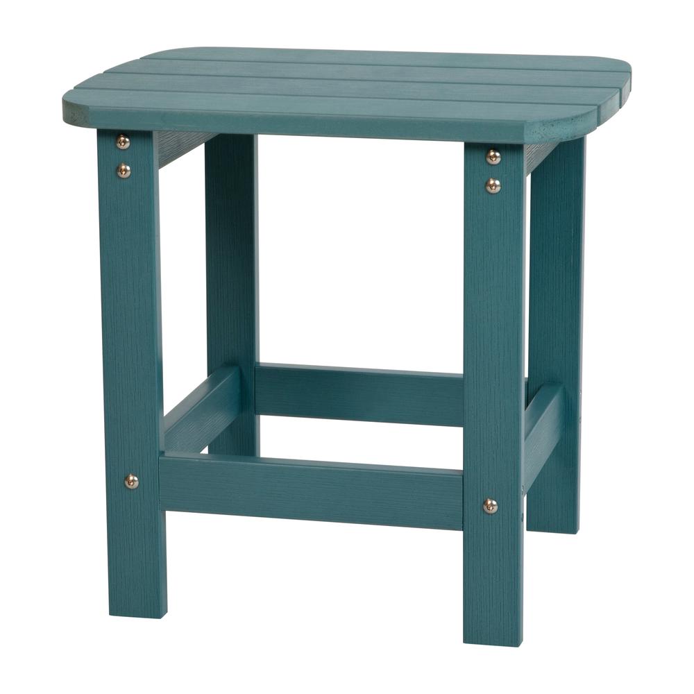 All-Weather Poly Resin Wood Adirondack Side Table in Sea Foam. Picture 2
