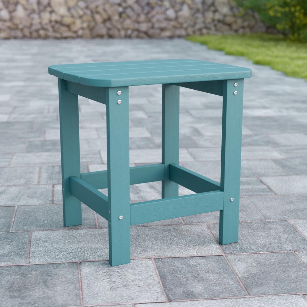 All-Weather Poly Resin Wood Adirondack Side Table in Sea Foam. Picture 1